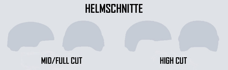 Helmschnitte des Gefechtshelmes Hellbender UL von Galvion