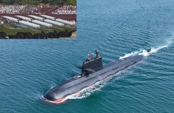 Die Bilder zeigen das Typ 039B U-Boot der chinesischen Marine sowie den Seezielflugkörper YJ-19 auf Parade in Peking 2025.