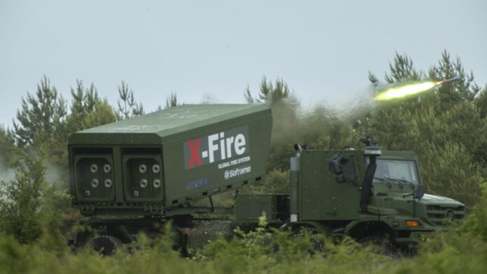 Der französische Technologiekonzern Thales hat am 20. Mai erstmals den für den Verschuss von Artillerieraketen entwickelten X-Fire-Werfer erfolgreich im scharfen Schuss getestet.