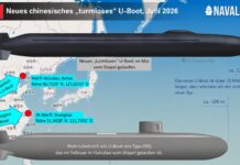 Das neue U-Boot, das in Shanghai vom Stapel lief, fällt durch seinen ungewöhnlich kleinen Turm auf. Ein leichter Vorsprung ist jedoch noch zu erkennen.